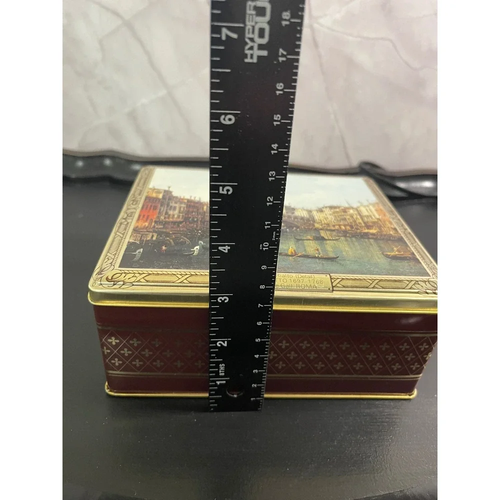 Vintage Canaletto Ponte Di Rialto Venice Art Tin Made in England Canco Burgundy